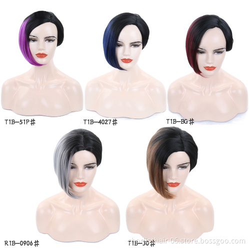 2021 Fashion Prelucked Colorful Heat Resistant Afro Synthetic Wig Short Straight  Premium Synthetic Hair Wigs For Black Women